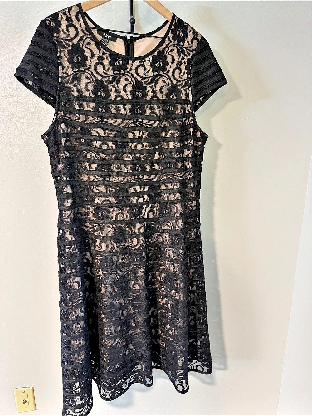 Alfani Floral Lace Mini Dress Black & Cream Size 16W